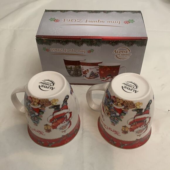 Alpine Cuisine New Bone China Set Of 2 Jumbo Mugs 19 Ounces Each Merry Christmas - Picture 7 of 7